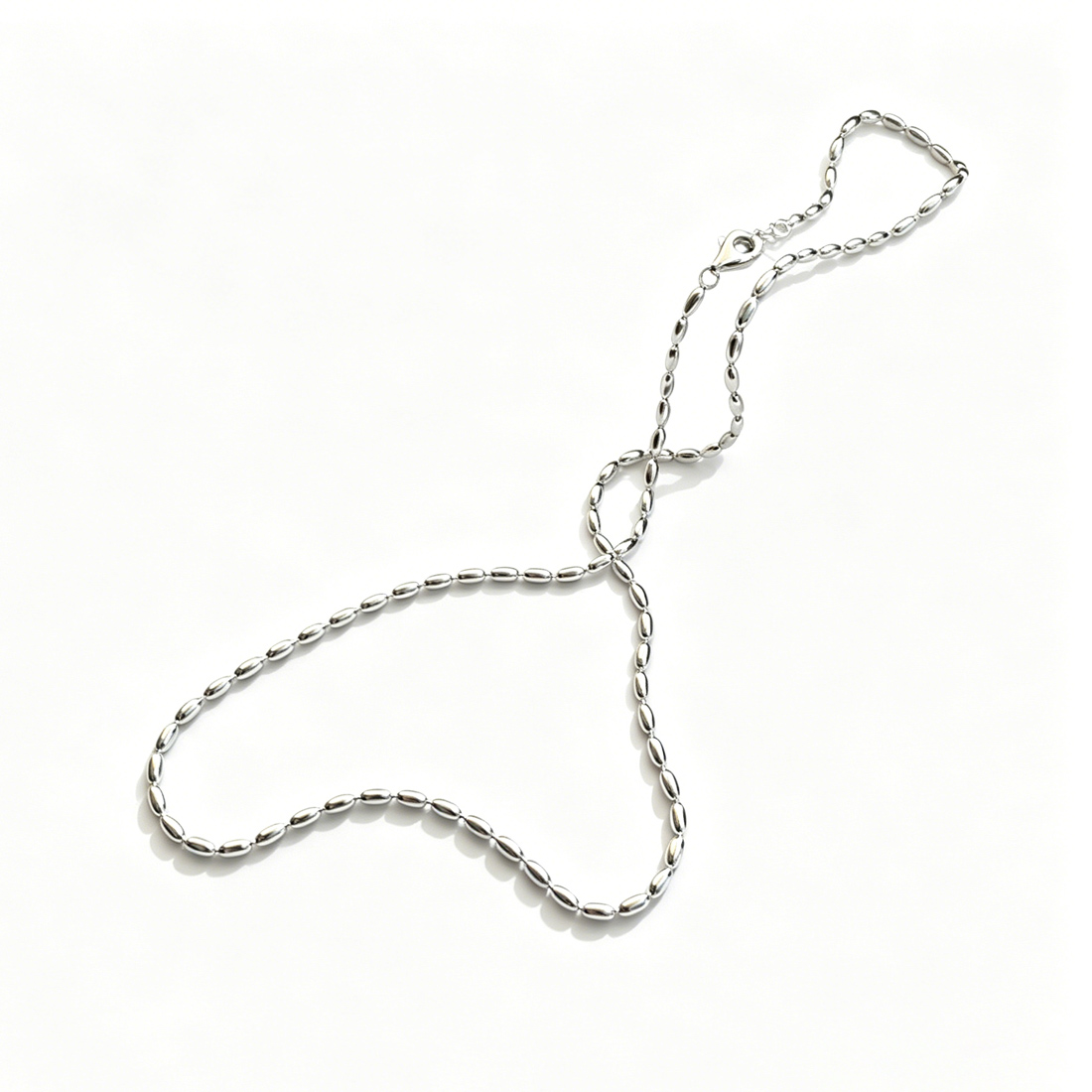 Polished Modern Olive Silver 925 Sterling Silver Minimalist Adjustable Collarbone Bead Chain Necklace view 7