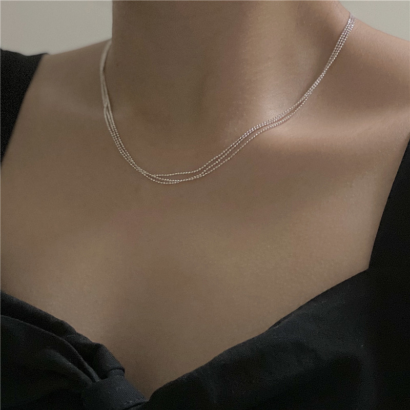 Three Layer Shimmering Wave S925 Sterling Silver Bead Chain Necklace Necklace view 2