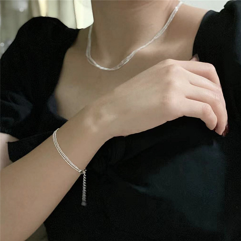 Three Layer Shimmering Wave S925 Sterling Silver Bead Chain Necklace Necklace view 3