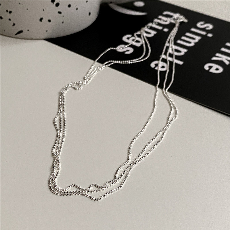 Three Layer Shimmering Wave S925 Sterling Silver Bead Chain Necklace Necklace view 5