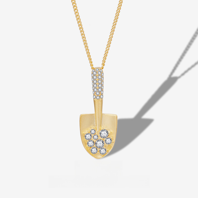 Shovel Pendant Amazing Crystals 925 Sterling Silver Geometric Chain Necklace For Women Minimalist Light Luxury Clavicle Necklace Elegant Fashion Office Casual Party Gift Jewelry view 2