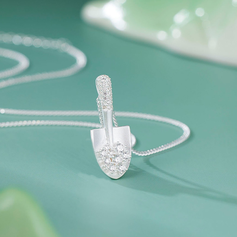 Shovel Pendant Amazing Crystals 925 Sterling Silver Geometric Chain Necklace For Women Minimalist Light Luxury Clavicle Necklace Elegant Fashion Office Casual Party Gift Jewelry view 3