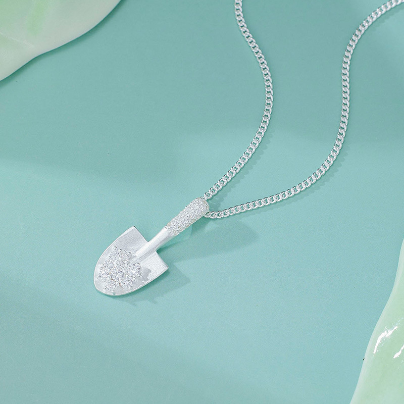 Shovel Pendant Amazing Crystals 925 Sterling Silver Geometric Chain Necklace For Women Minimalist Light Luxury Clavicle Necklace Elegant Fashion Office Casual Party Gift Jewelry view 5