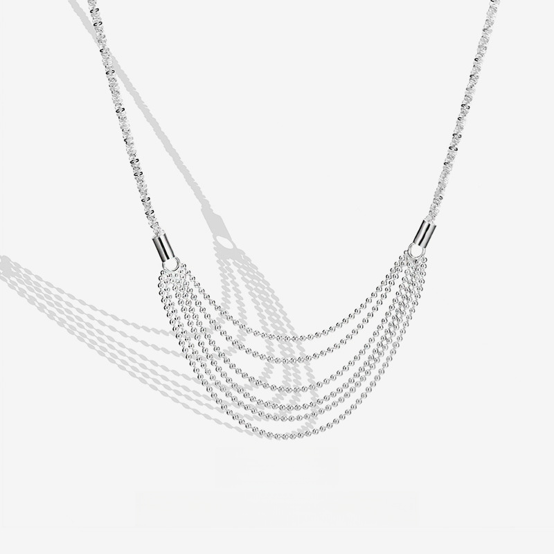 Women Minimalist Elegant Fashion Party Holiday Gift Jewelry Geometric Line Chain S925 Sterling Silver Multi Layer Bead Tassel Drape Necklace view 2