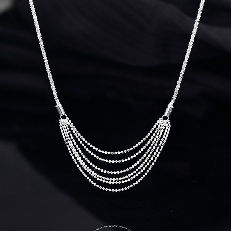 Women Minimalist Elegant Fashion Party Holiday Gift Jewelry Geometric Line Chain S925 Sterling Silver Multi Layer Bead Tassel Drape Necklace view 3