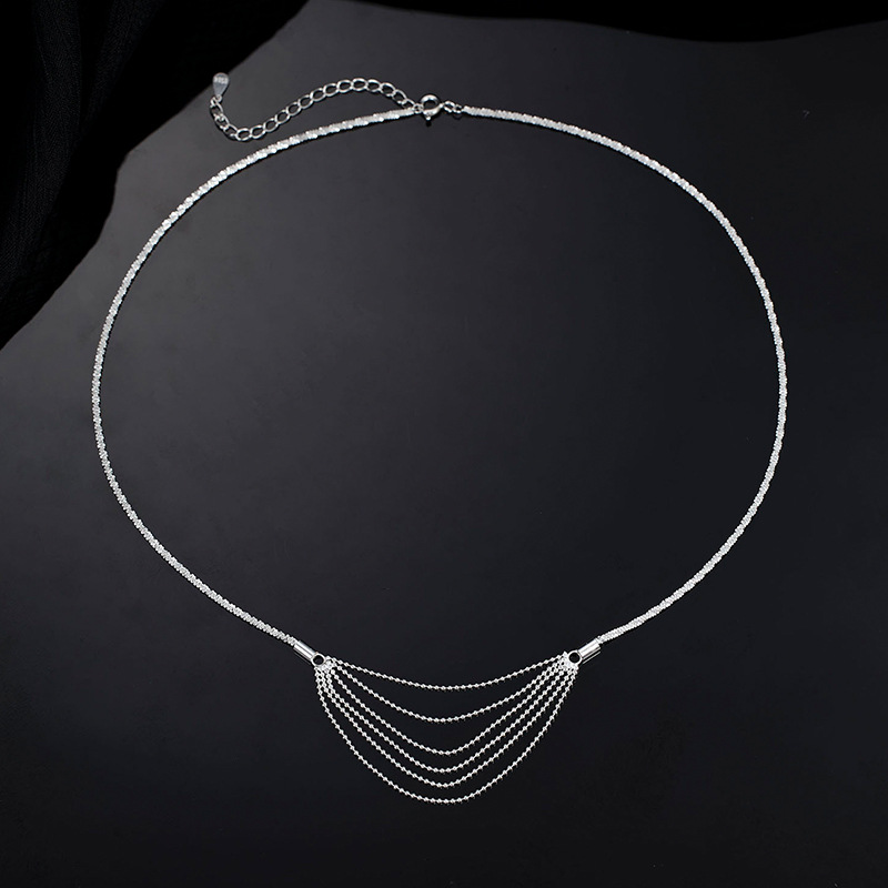 Women Minimalist Elegant Fashion Party Holiday Gift Jewelry Geometric Line Chain S925 Sterling Silver Multi Layer Bead Tassel Drape Necklace view 5