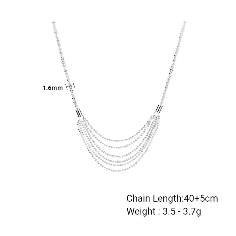 Women Minimalist Elegant Fashion Party Holiday Gift Jewelry Geometric Line Chain S925 Sterling Silver Multi Layer Bead Tassel Drape Necklace view 6