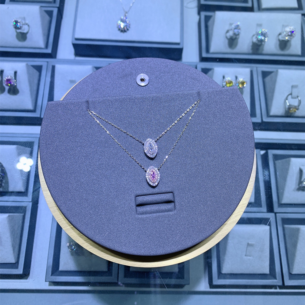 Eye Shape Pink Amazing Crystals Halo Necklace In 925 Sterling Silver Marquise Center Stone Layered Pavé Pendant Necklace view 4