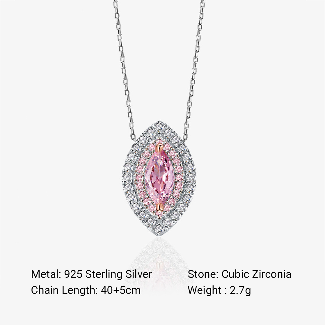 Eye Shape Pink Amazing Crystals Halo Necklace In 925 Sterling Silver Marquise Center Stone Layered Pavé Pendant Necklace view 5