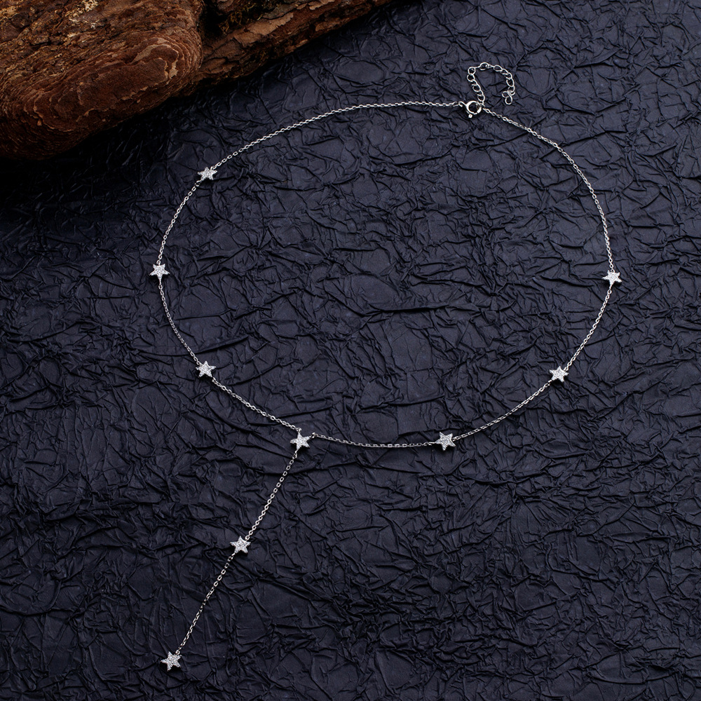 Star Tassel Lariat Necklace White Gold Color S925 Sterling Silver Long Y Necklace view 2