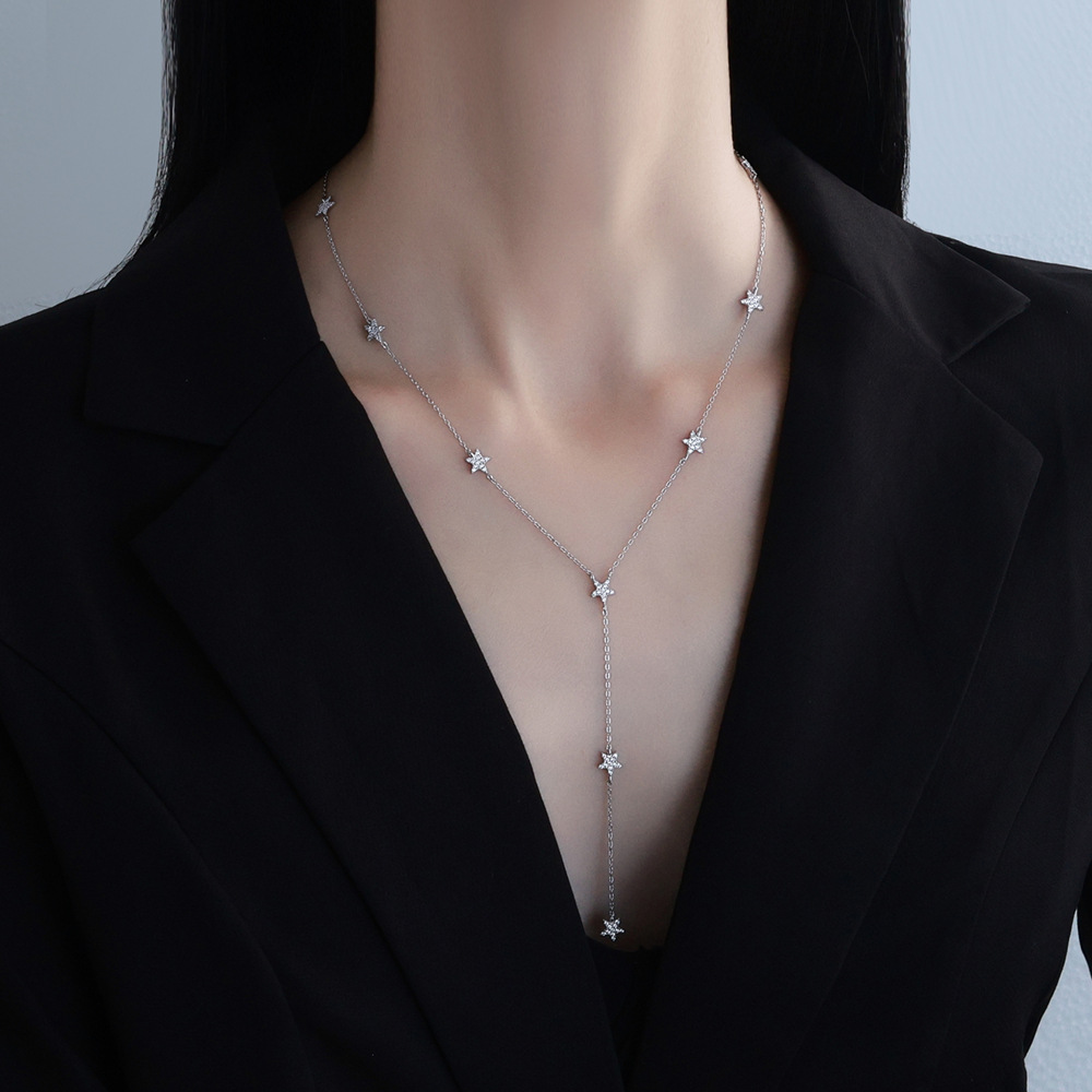 Star Tassel Lariat Necklace White Gold Color S925 Sterling Silver Long Y Necklace view 3