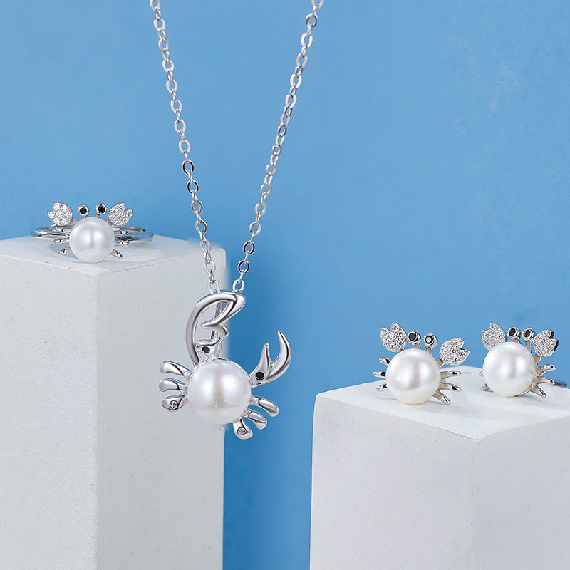 Pearl Crab O Chain Cute Ocean Inspired Genuine 925 Sterling Silver Pendant Necklace view 2