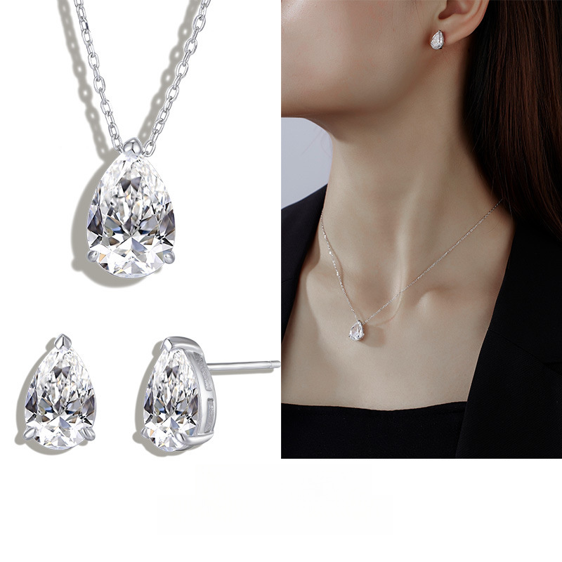 Elegant Teardrop Pendant O Chain Pear Cut Clear Amazing Crystals 925 Sterling Silver Necklace view 2