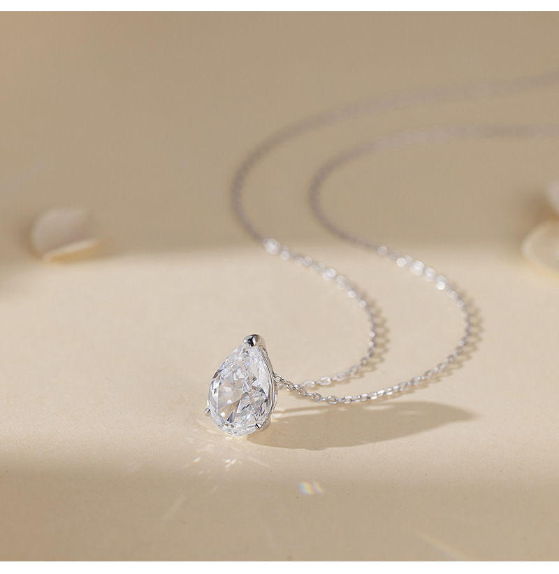 Elegant Teardrop Pendant O Chain Pear Cut Clear Amazing Crystals 925 Sterling Silver Necklace view 6