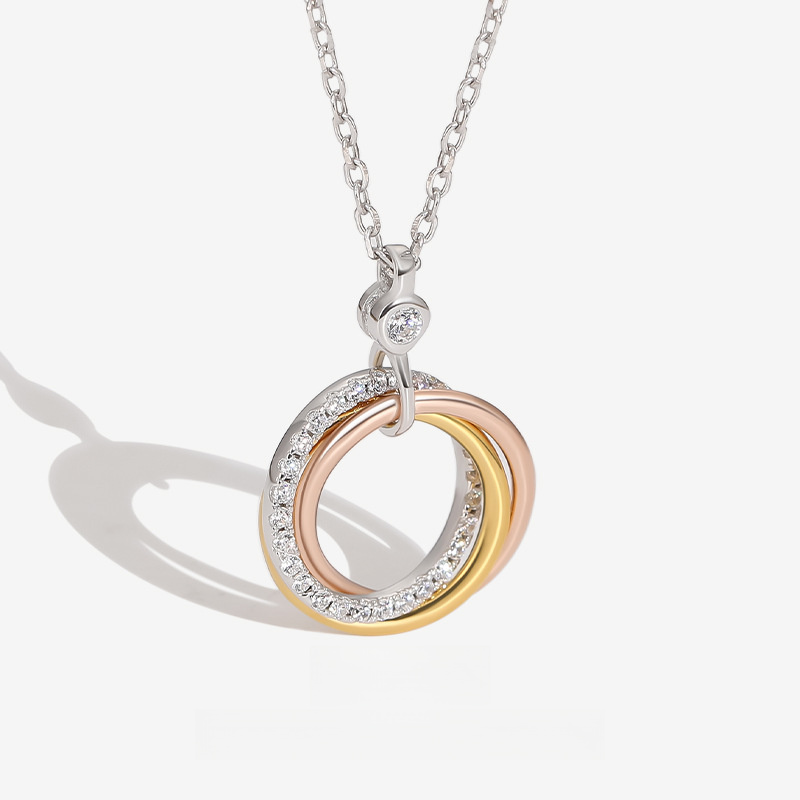 Amazing Crystals Geometric S925 Sterling Silver Triple Interlocking Circle Pendant Necklace view 2