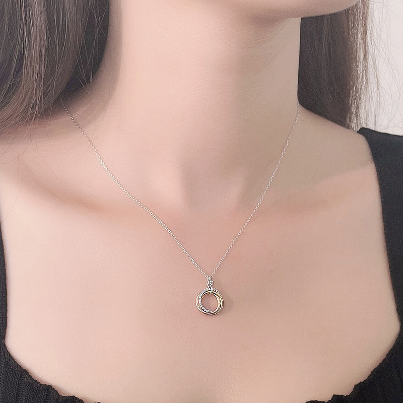 Amazing Crystals Geometric S925 Sterling Silver Triple Interlocking Circle Pendant Necklace view 3