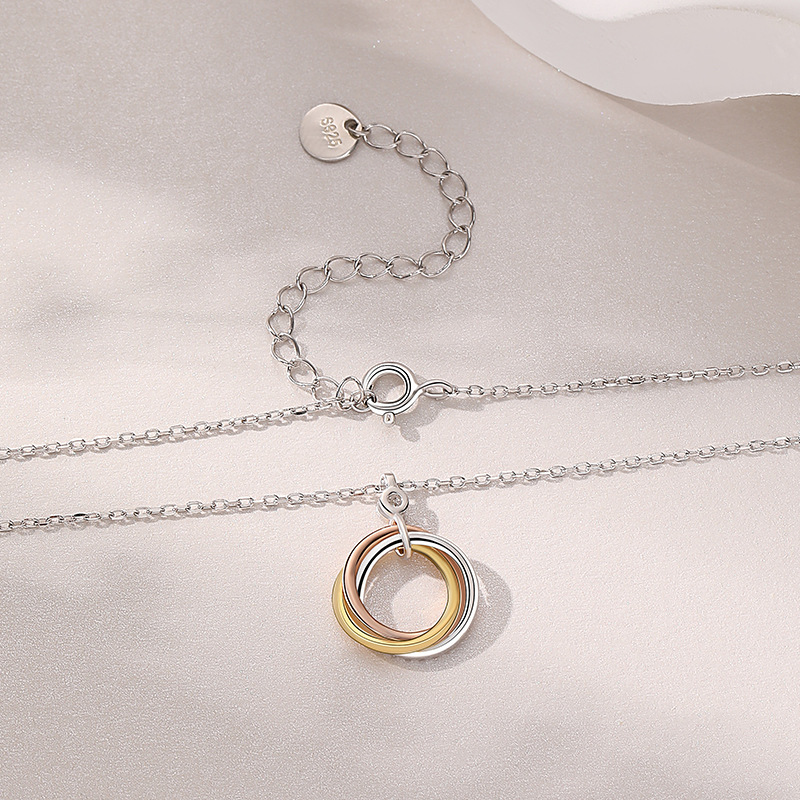 Amazing Crystals Geometric S925 Sterling Silver Triple Interlocking Circle Pendant Necklace view 4