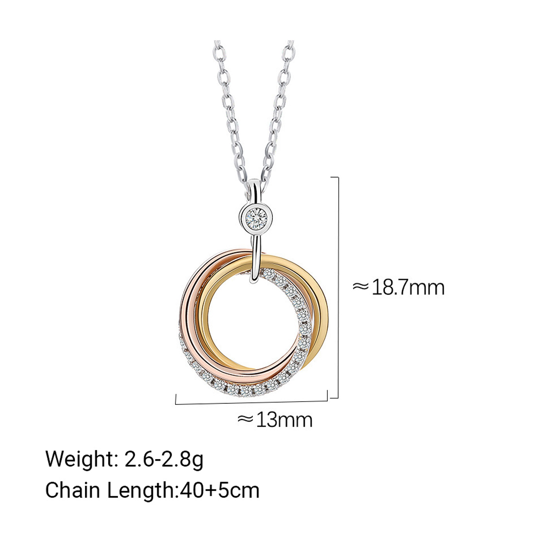 Amazing Crystals Geometric S925 Sterling Silver Triple Interlocking Circle Pendant Necklace view 5