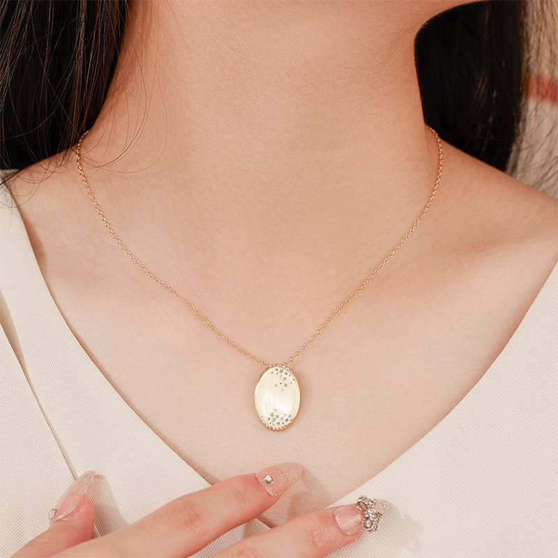 Geometric Oval Brushed Finish Amazing Crystals 18K Gold Plated 925 Sterling Silver Pendant Necklace view 4
