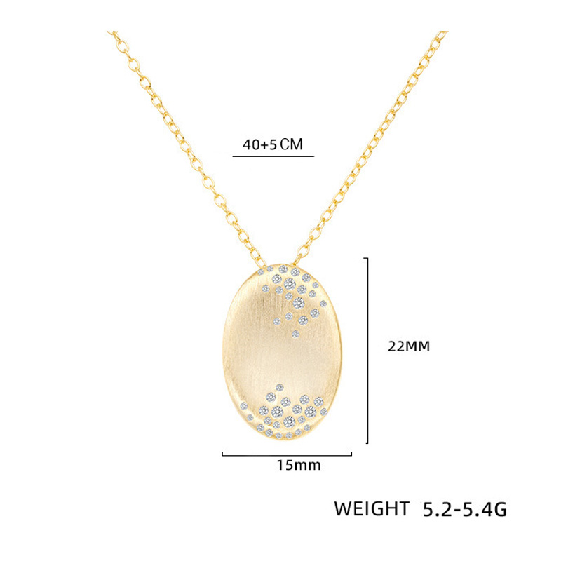 Geometric Oval Brushed Finish Amazing Crystals 18K Gold Plated 925 Sterling Silver Pendant Necklace view 6