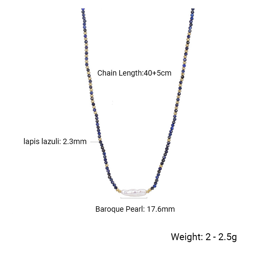 925 Sterling Silver Blue Lapis Lazuli Bead Baroque Pearl Strand And Tiger Eye Oval Pendant Layered Necklace Set view 6