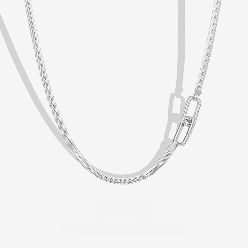 Geometric Snake Solid 925 Sterling Silver Oval Link Clasp Chain Minimalist Layering Collarbone Necklace view 2