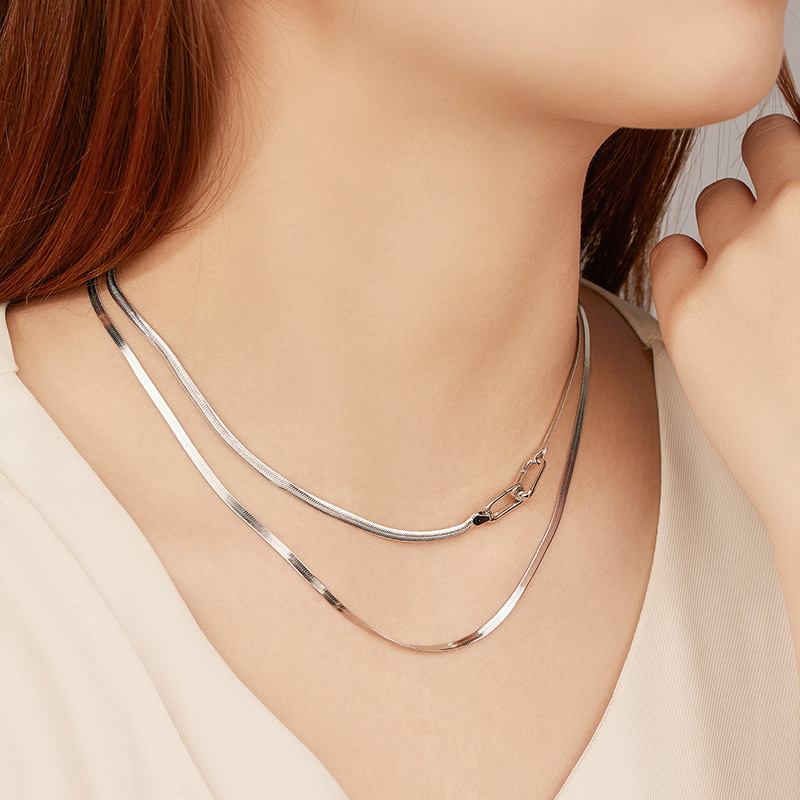 Geometric Snake Solid 925 Sterling Silver Oval Link Clasp Chain Minimalist Layering Collarbone Necklace view 3