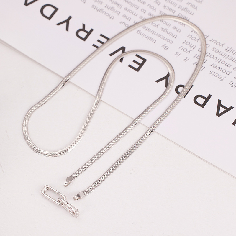 Geometric Snake Solid 925 Sterling Silver Oval Link Clasp Chain Minimalist Layering Collarbone Necklace view 4