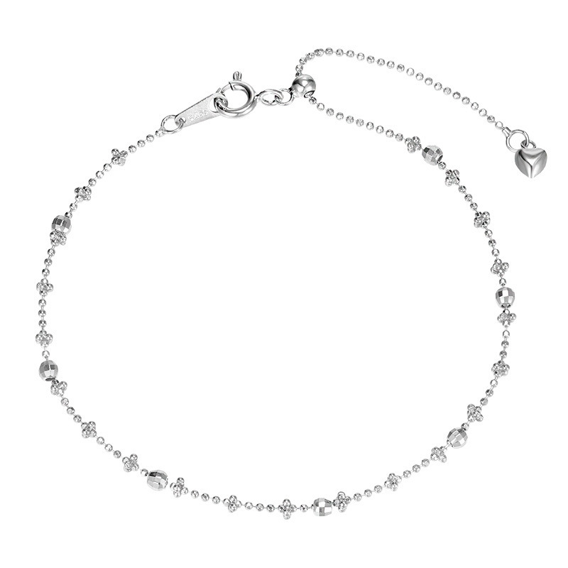Pure Metal Geometric Faceted Bead Station 925 Sterling Silver Adjustable Slider Chain Bracelet