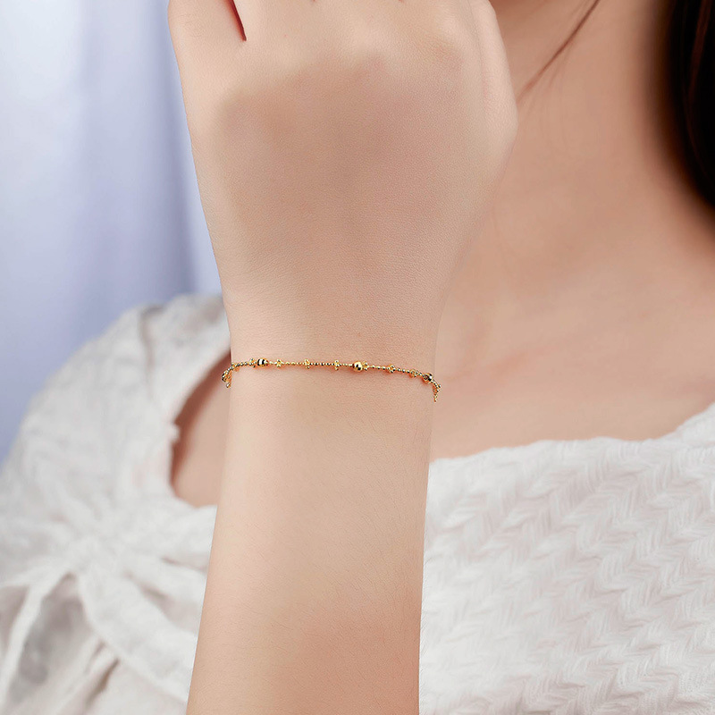 Pure Metal Geometric Faceted Bead Station 925 Sterling Silver Adjustable Slider Chain Bracelet view 3