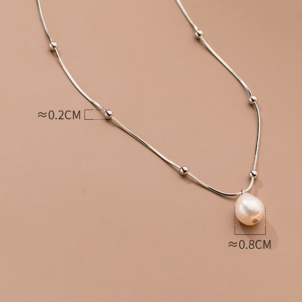 Baroque Pearl Minimalist Beaded S925 Sterling Silver Snake Chain Pearl Pendant Necklace view 6