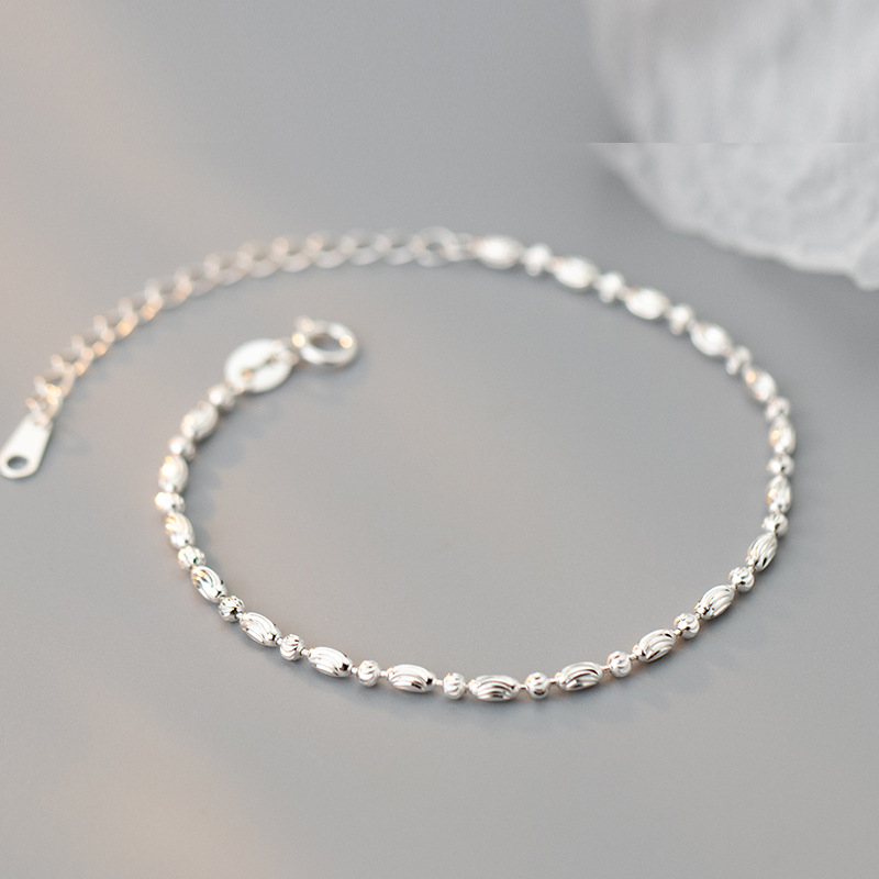 Minimalist Geometric Delicate Adjustable Extension Pure Metal Silver S925 Sterling Silver Oval Bead Chain Bracelet