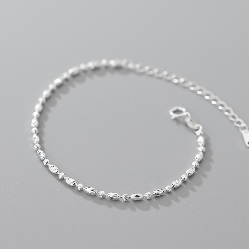 Minimalist Geometric Delicate Adjustable Extension Pure Metal Silver S925 Sterling Silver Oval Bead Chain Bracelet view 2