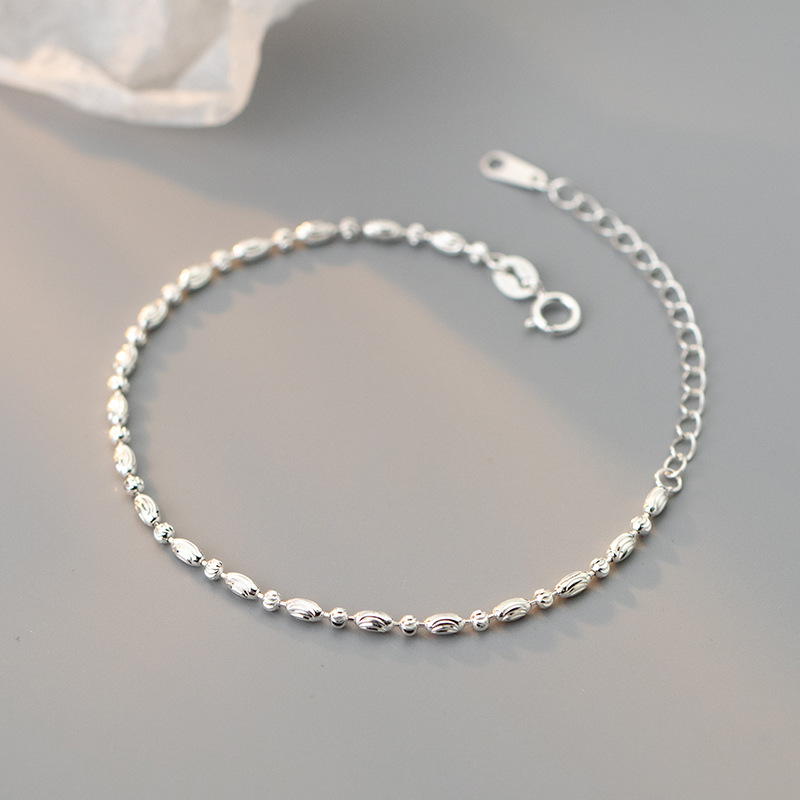 Minimalist Geometric Delicate Adjustable Extension Pure Metal Silver S925 Sterling Silver Oval Bead Chain Bracelet view 4