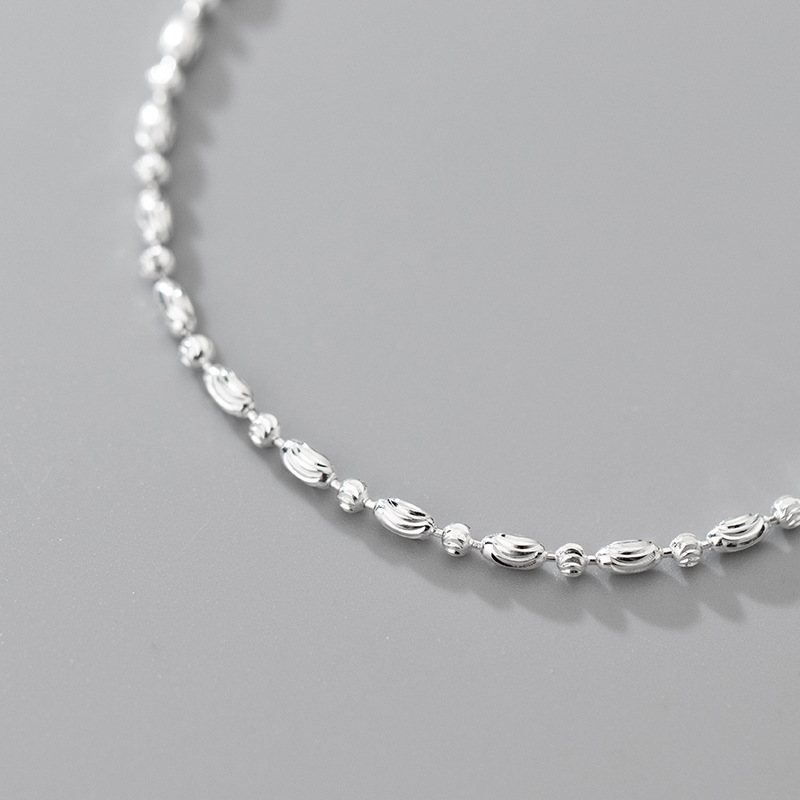Minimalist Geometric Delicate Adjustable Extension Pure Metal Silver S925 Sterling Silver Oval Bead Chain Bracelet view 5