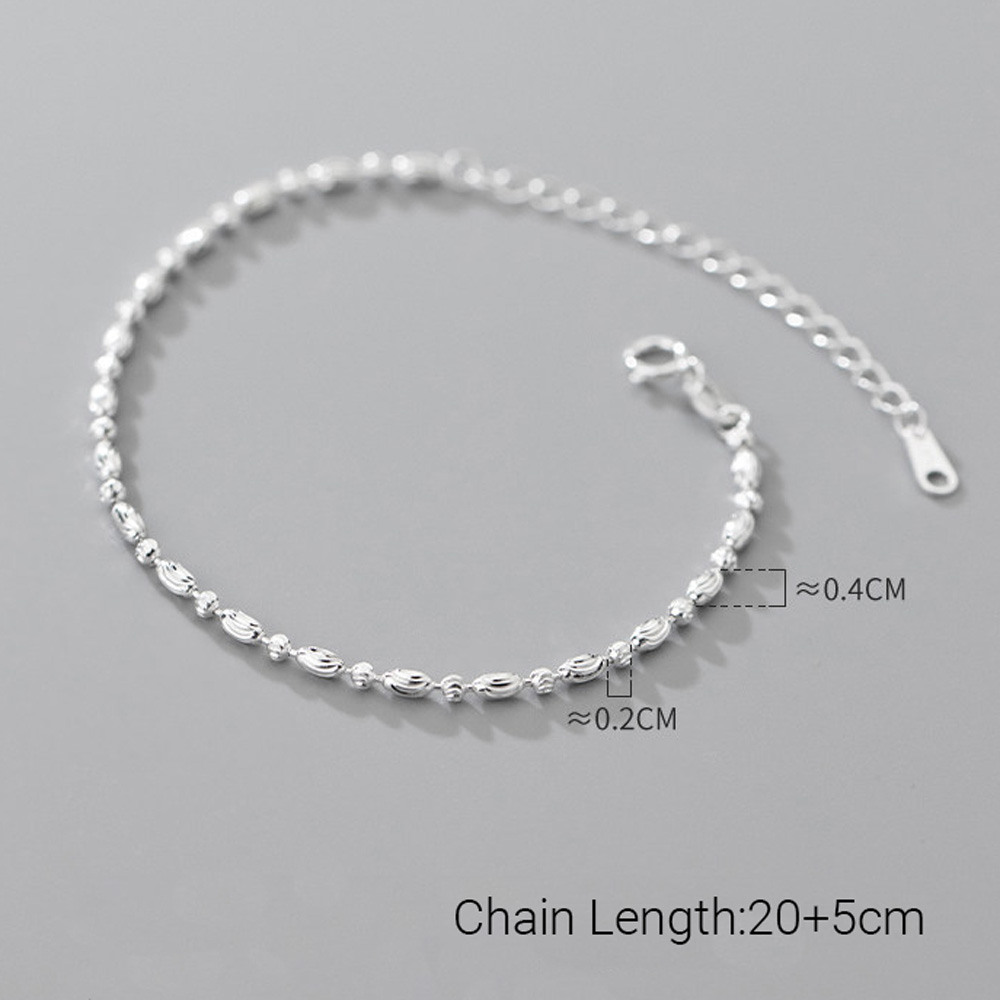 Minimalist Geometric Delicate Adjustable Extension Pure Metal Silver S925 Sterling Silver Oval Bead Chain Bracelet view 6