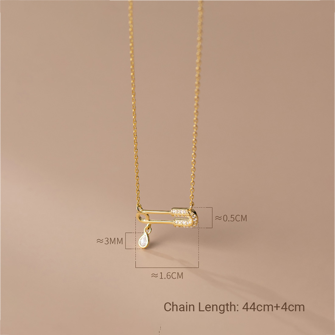 Amazing Crystals Safety Pin Drop Pendant S925 Sterling Silver Minimalist Geometric Chain Necklace view 6