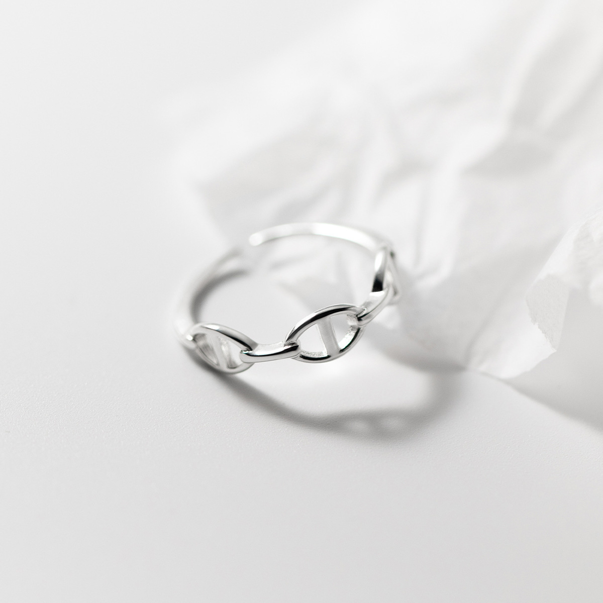 Pure Metal Geometric Hollow Chain Link Silver S925 Adjustable Pig Nose Chain Ring view 4