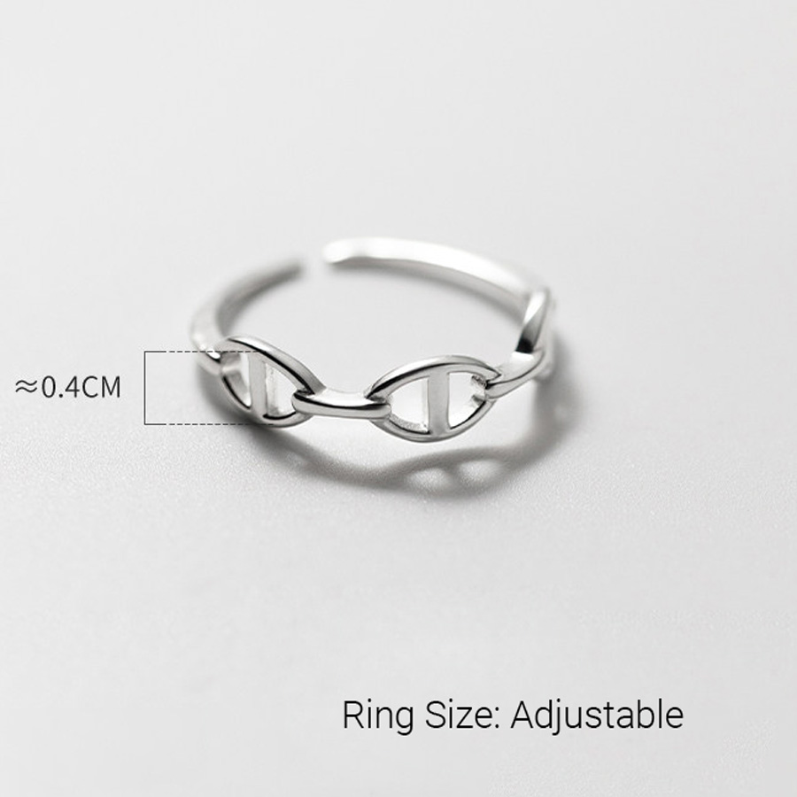 Pure Metal Geometric Hollow Chain Link Silver S925 Adjustable Pig Nose Chain Ring view 6