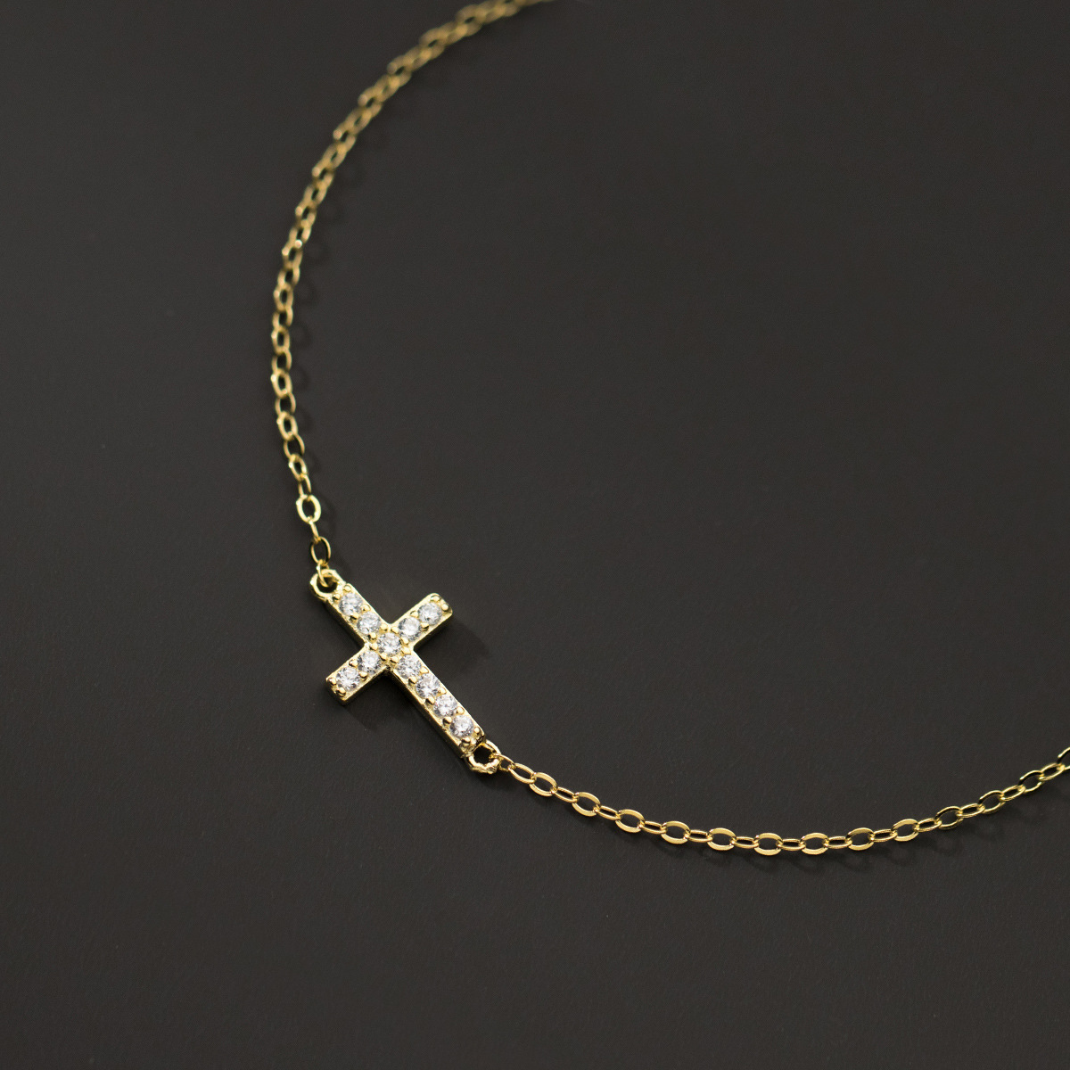 Gold Tone Cross Amazing Crystals 925 Sterling Silver Religious Chain Bracelet view 3