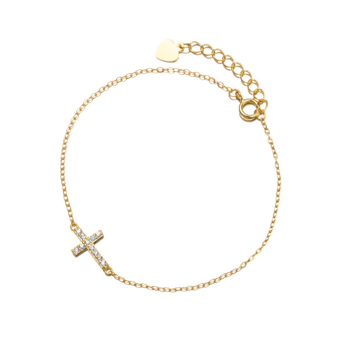 Gold Tone Cross Amazing Crystals 925 Sterling Silver Religious Chain Bracelet view 4