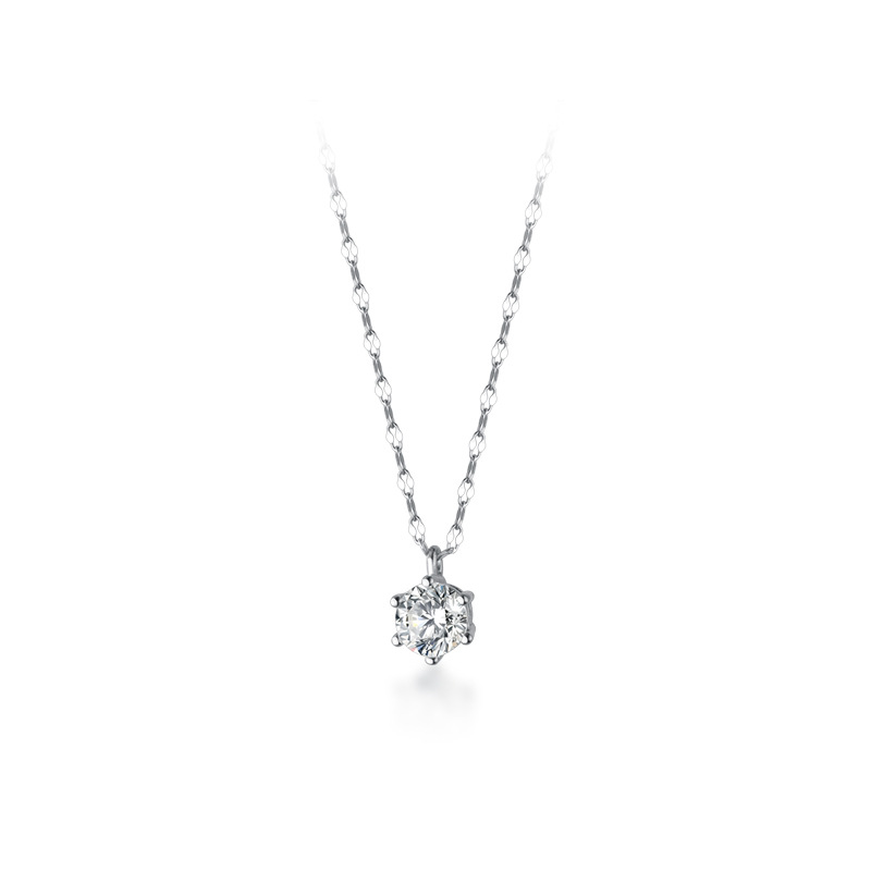 Amazing Crystals Minimalist Round Solitaire Six Prong S925 Sterling Silver Necklace