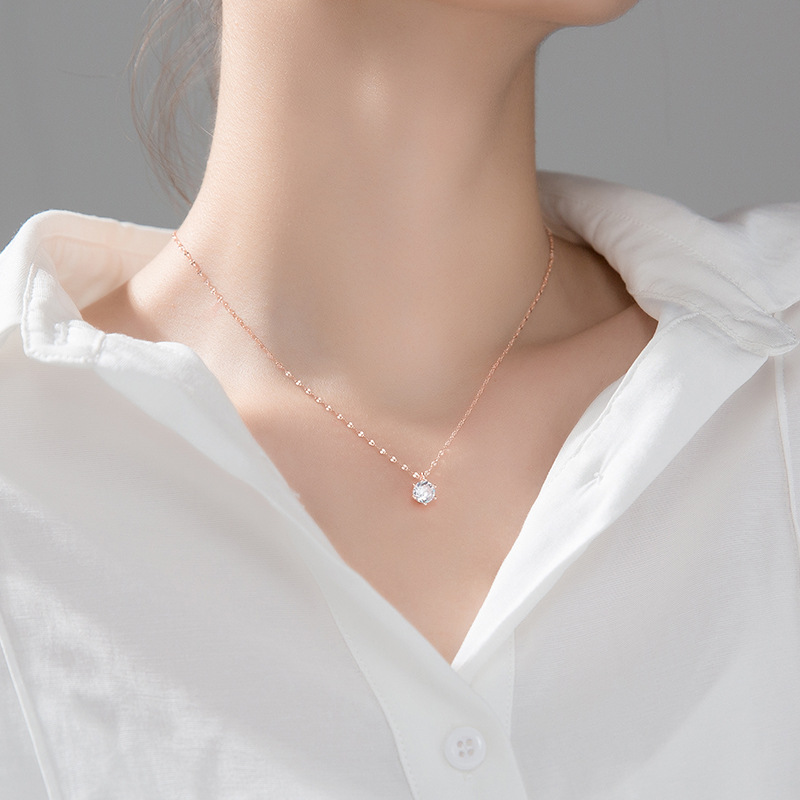 Amazing Crystals Minimalist Round Solitaire Six Prong S925 Sterling Silver Necklace view 2