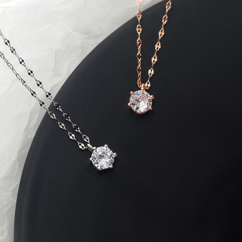 Amazing Crystals Minimalist Round Solitaire Six Prong S925 Sterling Silver Necklace view 6