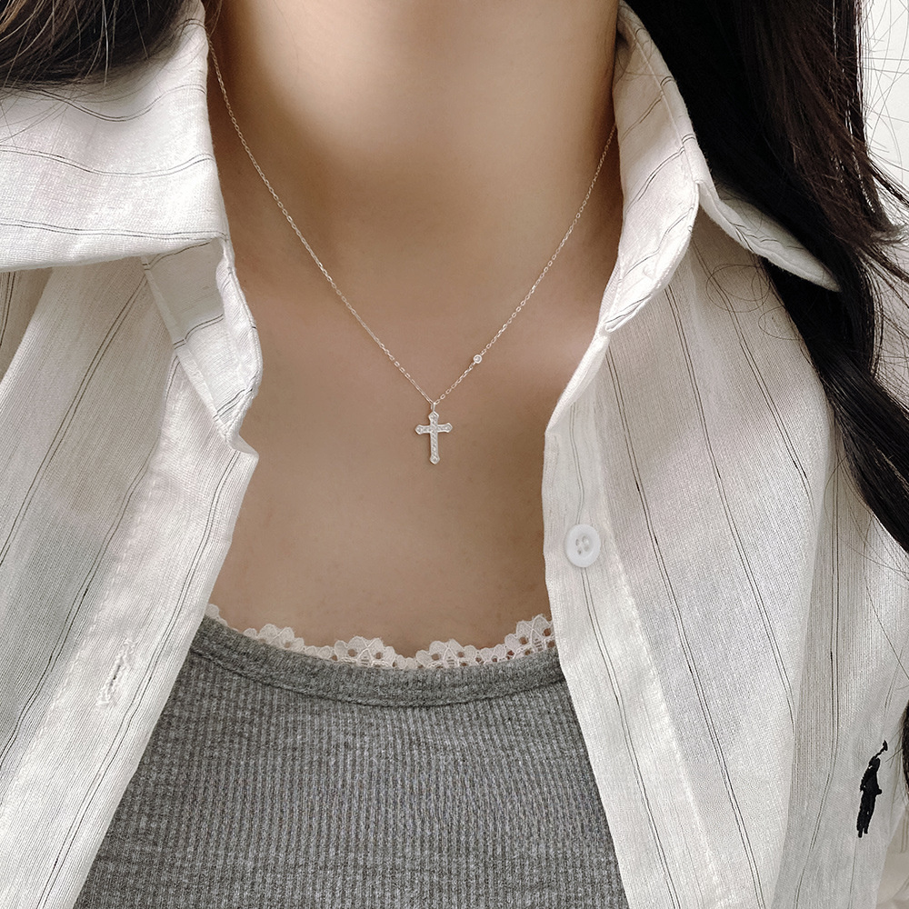 Religious Cross Amazing Crystals 925 Sterling Silver Necklace view 2