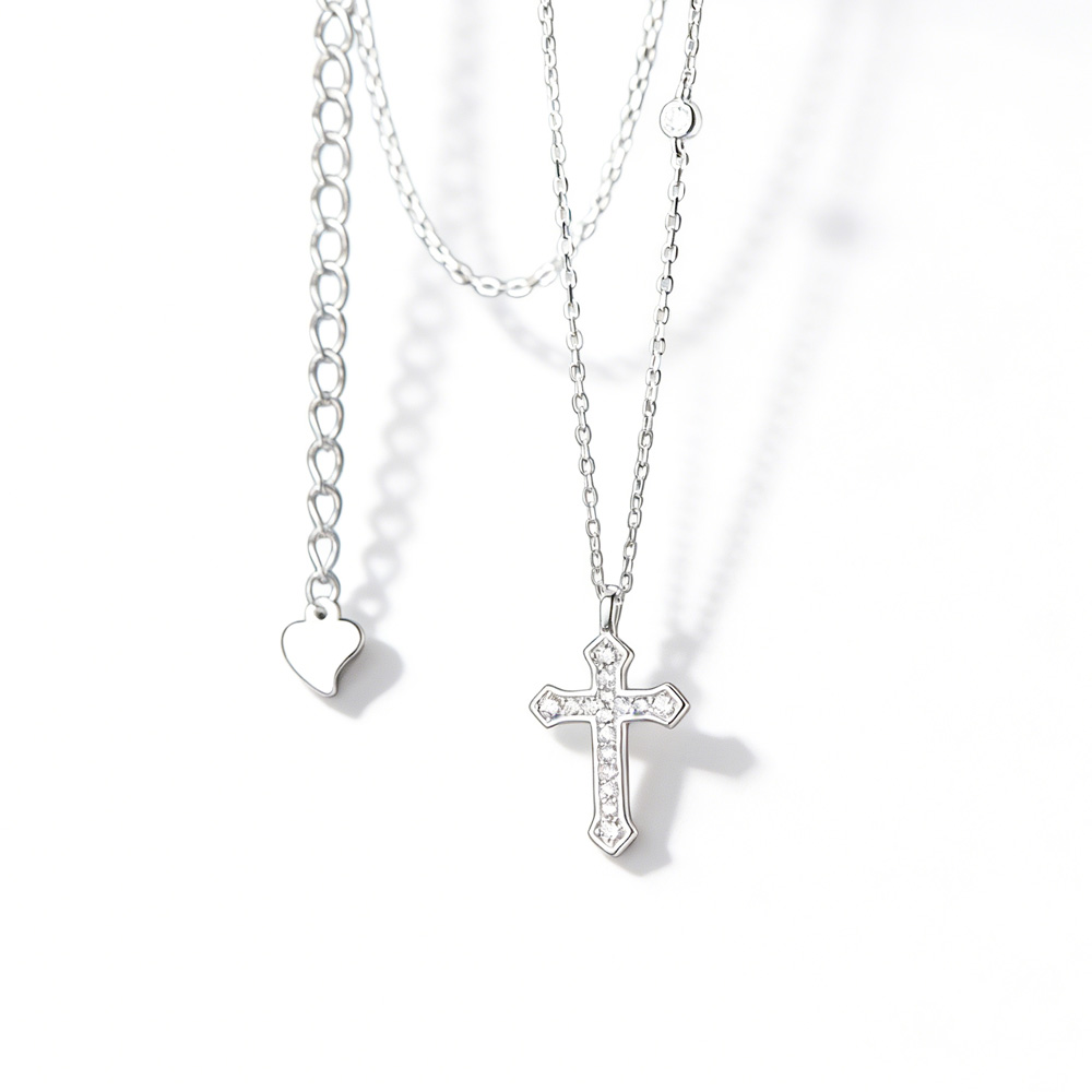 Religious Cross Amazing Crystals 925 Sterling Silver Necklace view 6