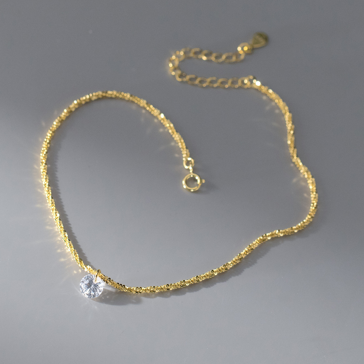Single Round Clear Amazing Crystals S925 Sterling Silver Anklet Minimalist Delicate Sparkle Chain Anklet view 3