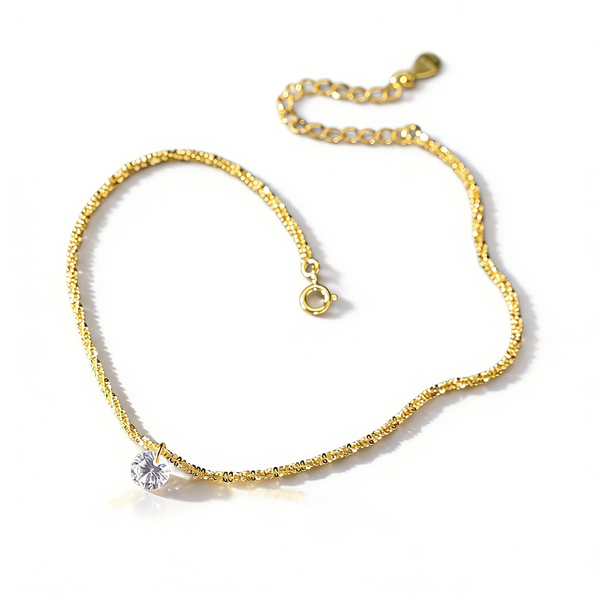 Single Round Clear Amazing Crystals S925 Sterling Silver Anklet Minimalist Delicate Sparkle Chain Anklet view 4