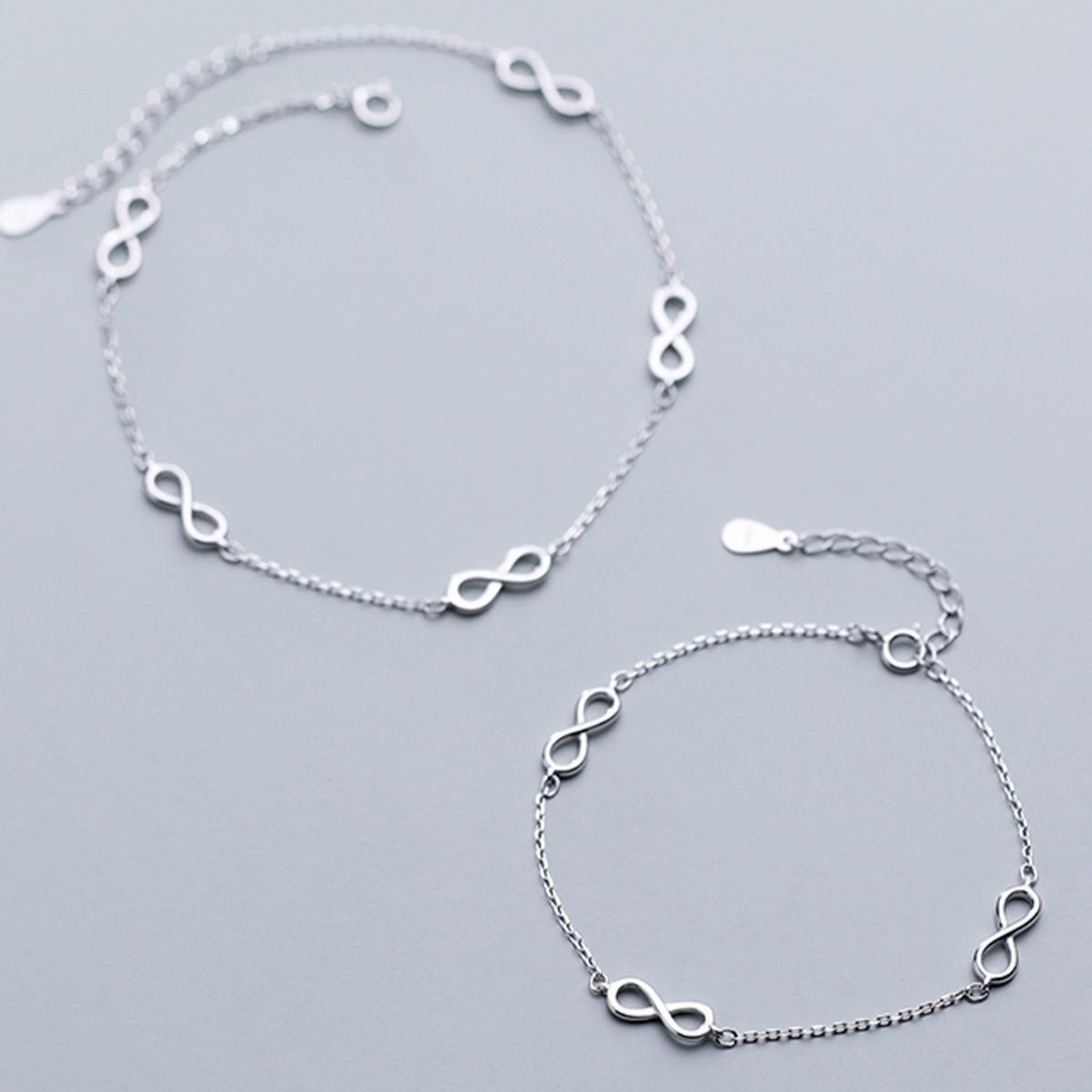Infinity Symbol Pure Metal S925 Sterling Silver Chain Anklet Bracelet view 2