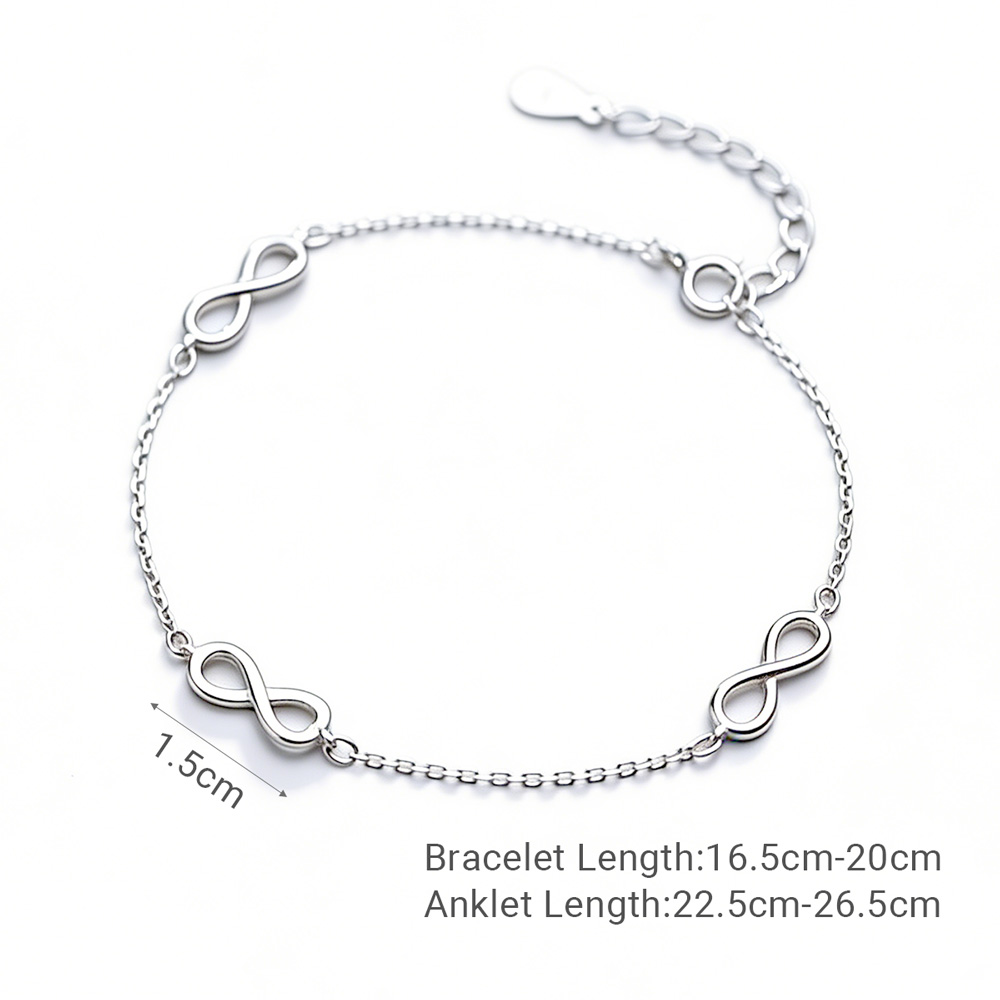 Infinity Symbol Pure Metal S925 Sterling Silver Chain Anklet Bracelet view 7